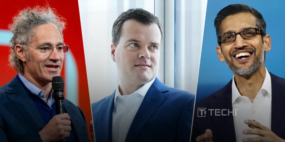 A group of three tech leaders, including individuals from Palantir and Google, showcasing the evolving landscape of tech leadership and market focus.