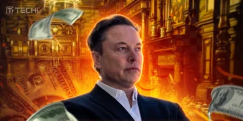 Elon Musk with flying money, symbolizing his $500 billion net worth milestone.