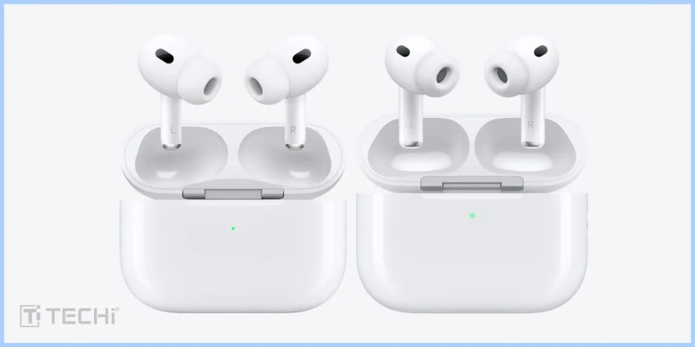 AirPods Pro 3 Vs AirPods Pro 2: What's Changed and What's the Same 3 Comparison of AirPods Pro 3 (right) and AirPods Pro 2 (left) inside their charging cases, highlighting the slight design differences and placement of the earbuds.