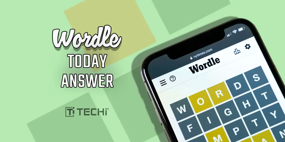 Wordle today’s answer image showing a smartphone with the Wordle game open and text reading “Wordle Today Answer” on a green background.