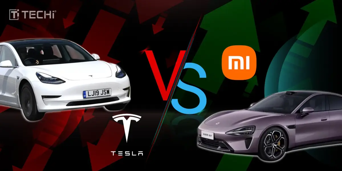 Tesla vs Xiaomi – A comparison of Tesla Model 3 and Xiaomi SU7, highlighting Xiaomi’s recent sales success in China’s electric vehicle market.