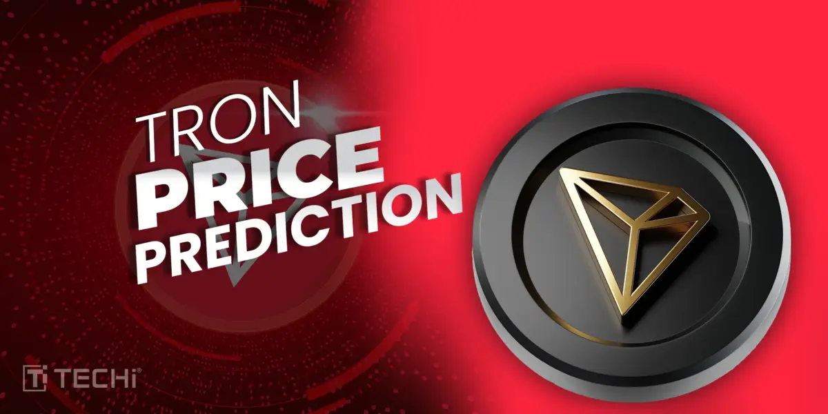 TRON price prediction graphic featuring the TRON logo and the title "TRON PRICE PREDICTION," focusing on the cryptocurrency's investment outlook and future trends.