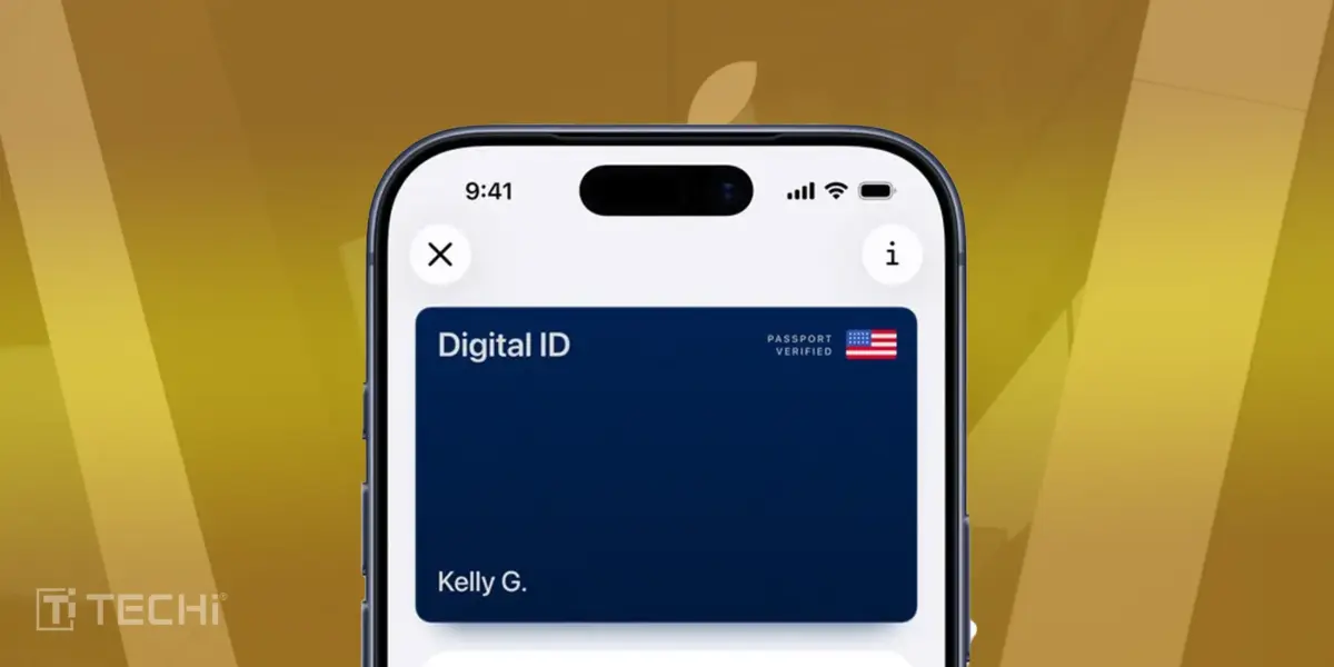 Apple Digital ID displayed in Apple Wallet on an iPhone, showing a U.S. passport-verified ID for secure identity verification at TSA checkpoints.