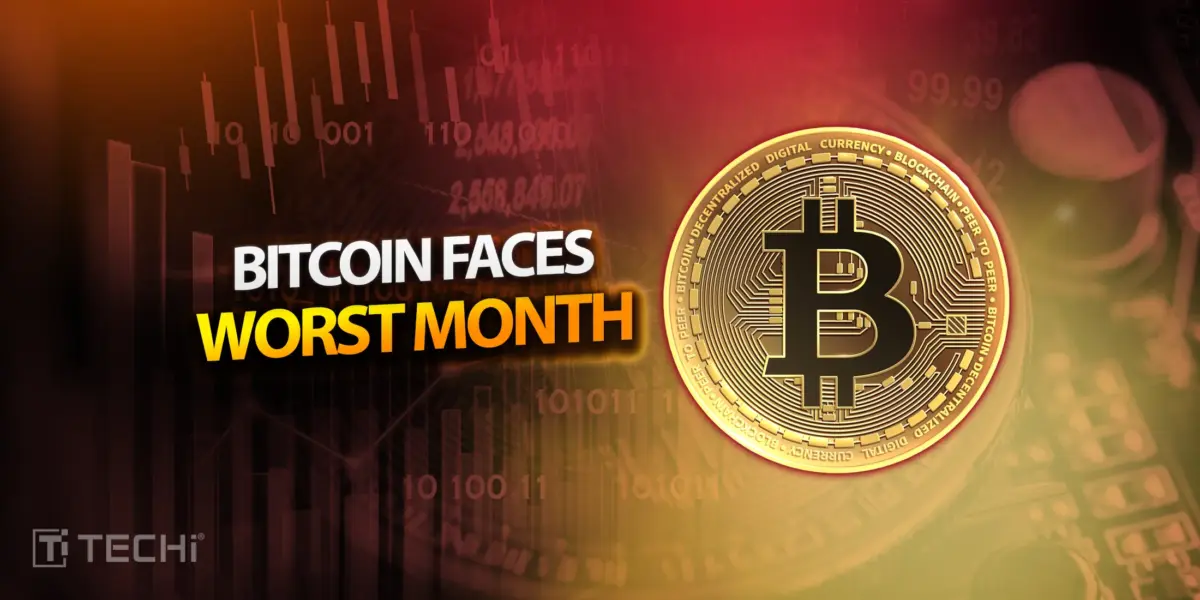 A digital illustration showing a Bitcoin coin next to declining financial charts with the headline “Bitcoin Faces Worst Month,” symbolizing the cryptocurrency’s steep drop in November 2025.