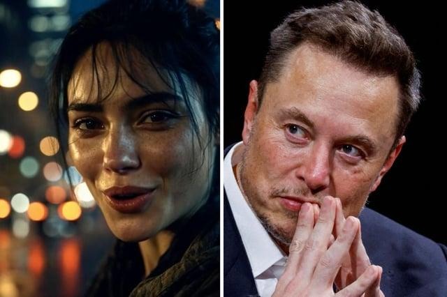 Elon Musk Turns to Grok to Envision What Love Could Be 1 Left image: A close-up of a woman smiling in a city at night. Right image: Elon Musk looking contemplative with his hands clasped in front of him.