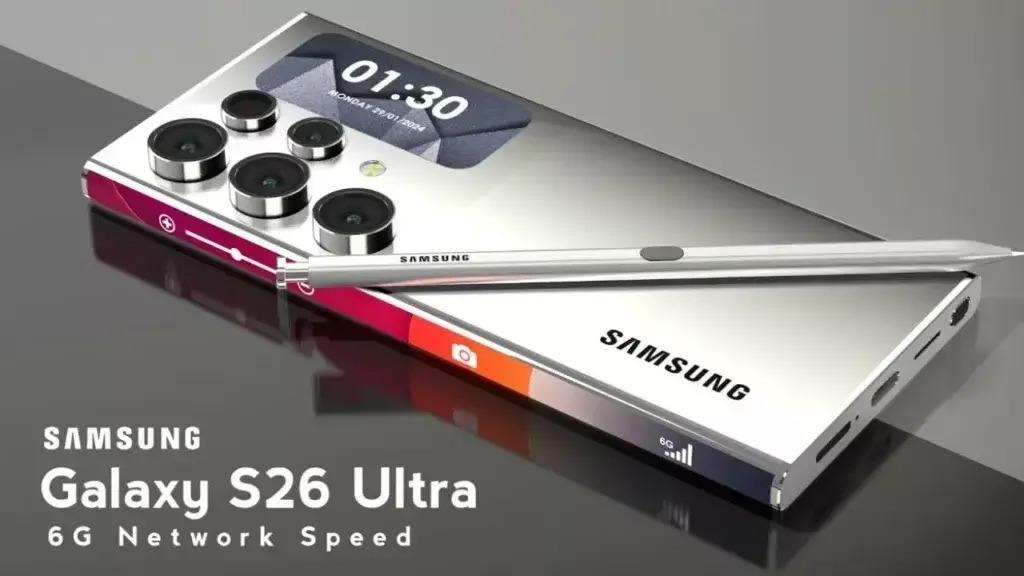 Screen displays Galaxy S26 Ultra—TECHi previews the stylus-powered leap into 6G speed.