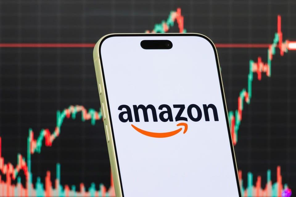 Amazon.com Inc. Logo Shown on Smartphone with Latest Stock Market Chart